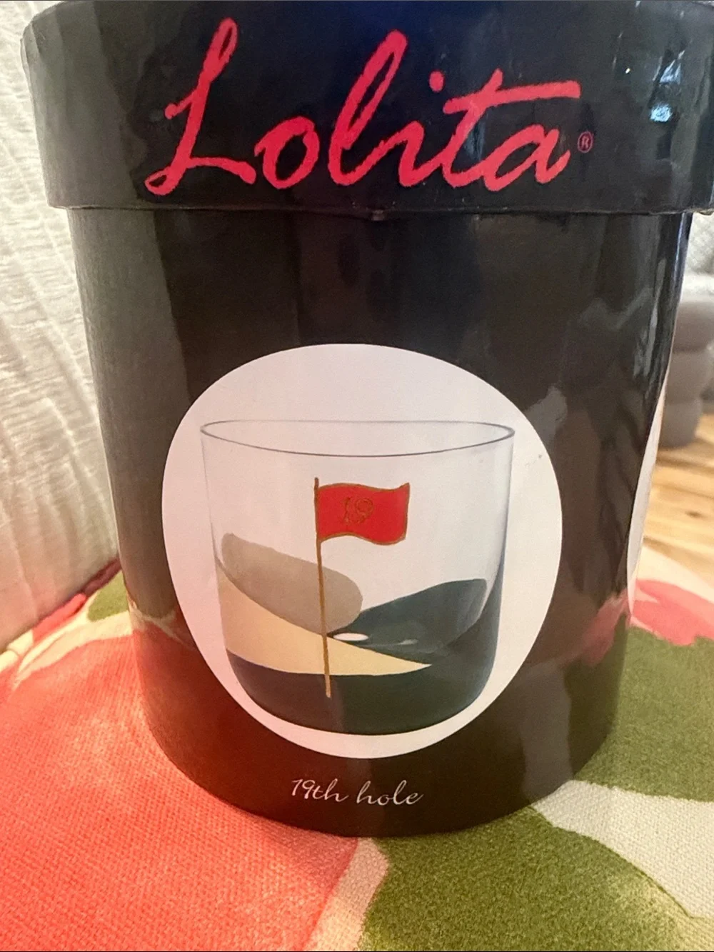 Lolita Hand-Painted '19th Hole' Rocks Glass with Red Flag Accent